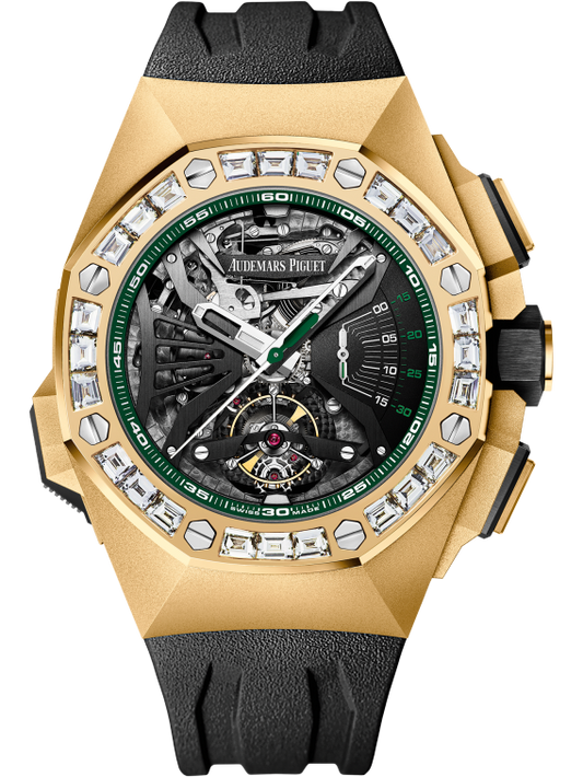 Royal Oak Concept 44mm Concept Tourbillon Chronograph Openworked and 18-Carat Yellow Gold with Diamond Bezel