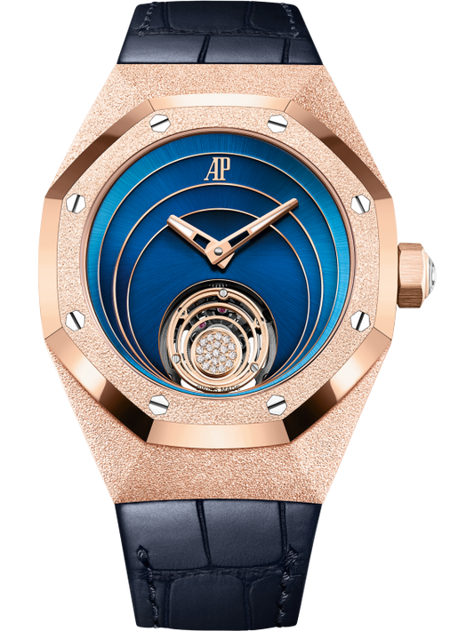 Royal Oak Concept 38.5mm Flying Tourbillon Blue Aligator Strap with Frosted Pink Gold Case