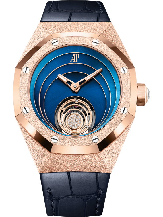Royal Oak Concept 38.5mm Flying Tourbillon Blue Aligator Strap with Frosted Pink Gold Case