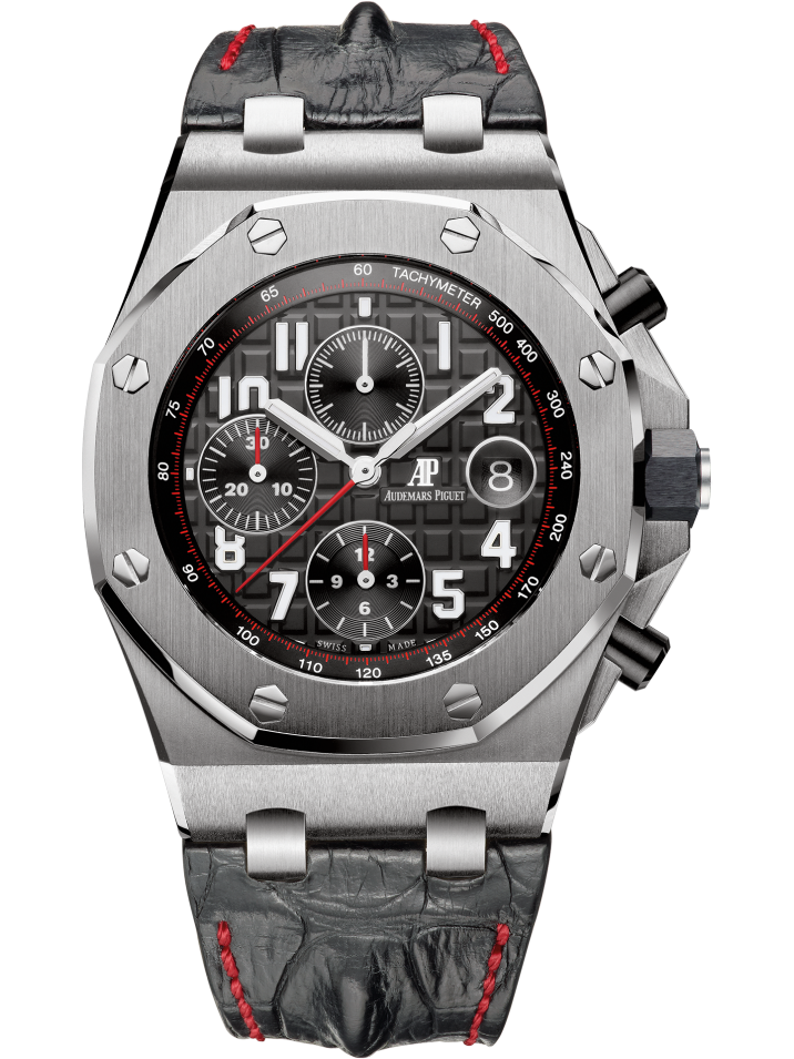 Royal Oak Offshore Chronograph 42MM Black Alligator Leather Hornback Strap Black Dial With Méga Tapisserie Pattern Stainless Steel Case