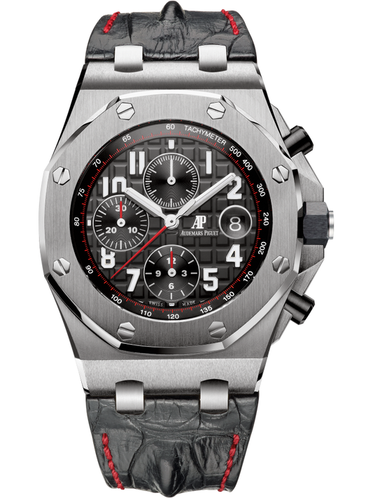 Royal Oak Offshore Chronograph 42MM Black Alligator Leather Hornback Strap Black Dial With Méga Tapisserie Pattern Stainless Steel Case