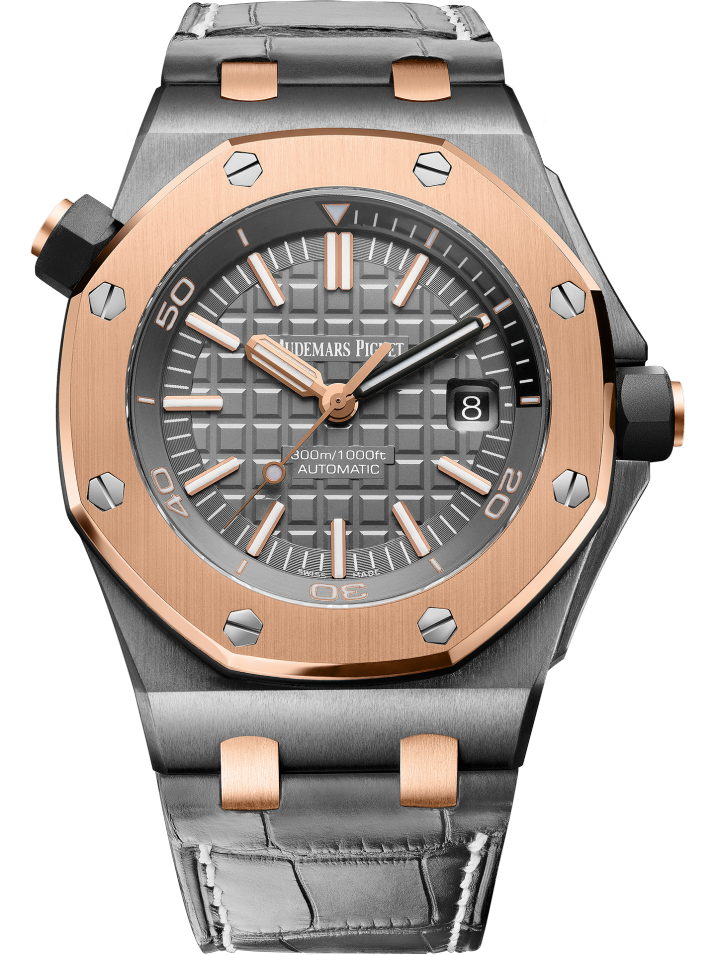 Royal Oak Offshore Diver Qe II Cup 2014 42MM Grey Alligator Strap Slate Grey Dial With Méga Tapisserie Pattern Tantalum Case 18-Carat Pink Gold Bezel