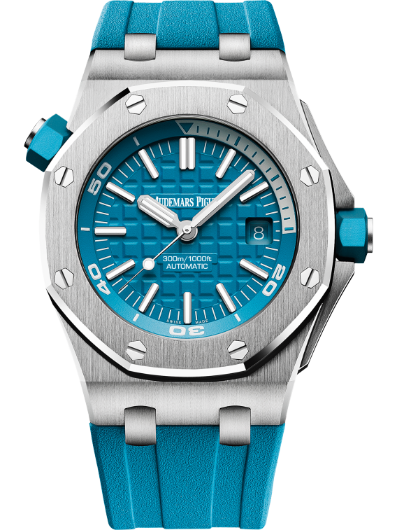 Royal Oak Offshore Diver 42MM Turquoise Blue Rubber Strap Turquoise Blue Dial With Méga Tapisserie Pattern Stainless Steel Case