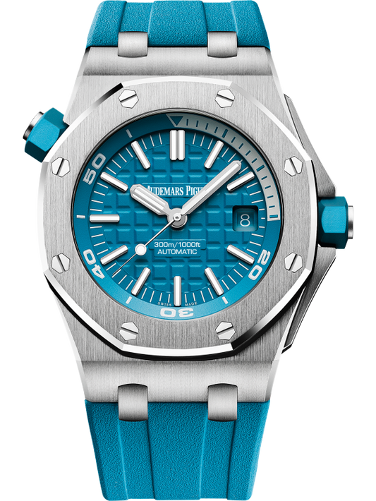 Royal Oak Offshore Diver 42MM Turquoise Blue Rubber Strap Turquoise Blue Dial With Méga Tapisserie Pattern Stainless Steel Case