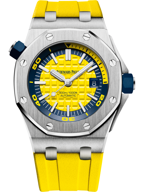 Royal Oak Offshore Diver 42MM Yellow Rubber Strap Yellow Dial With Méga Tapisserie Pattern Stainless Steel Case