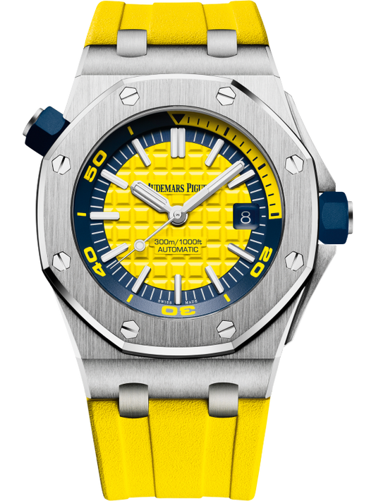 Royal Oak Offshore Diver 42MM Yellow Rubber Strap Yellow Dial With Méga Tapisserie Pattern Stainless Steel Case