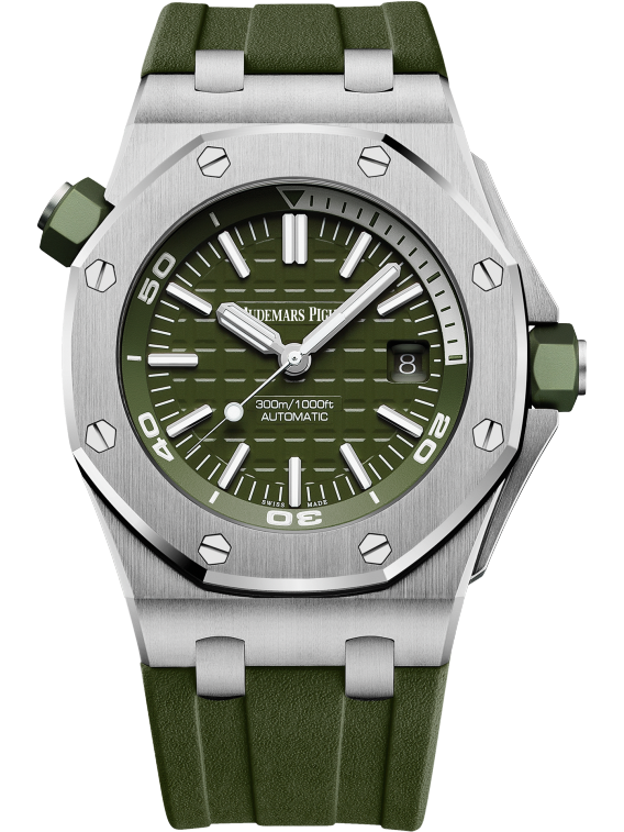 Royal Oak Offshore Diver 42MM Khaki Rubber Strap Khaki Dial With Méga Tapisserie Pattern Stainless Steel Case