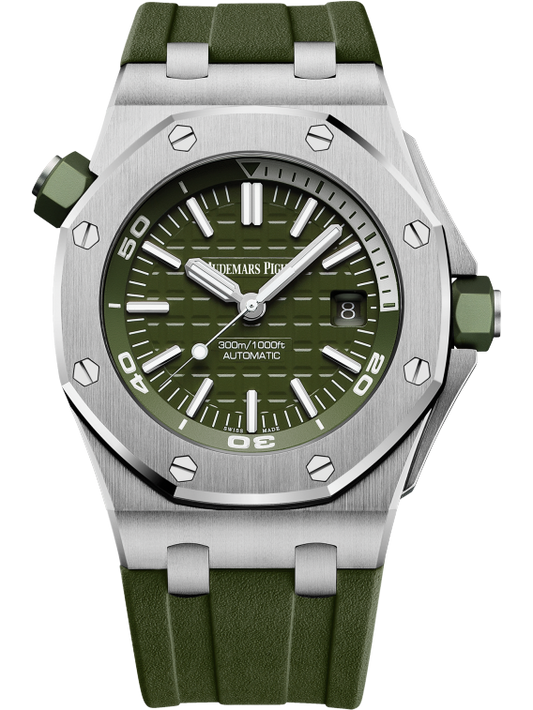 Royal Oak Offshore Diver 42MM Khaki Rubber Strap Khaki Dial With Méga Tapisserie Pattern Stainless Steel Case