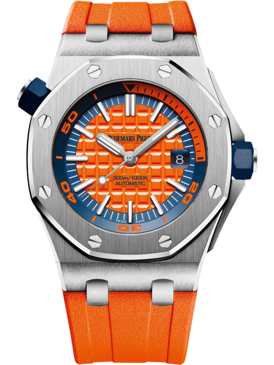 Royal Oak Offshore Diver 42MM Orange Rubber Strap Orange Dial With Méga Tapisserie Pattern Stainless Steel Case