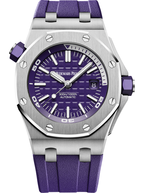 Royal Oak Offshore Diver 42MM Purple Rubber Strap Purple Dial With Méga Tapisserie Pattern Stainless Steel Case