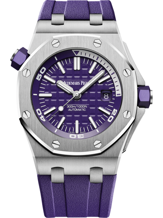 Royal Oak Offshore Diver 42MM Purple Rubber Strap Purple Dial With Méga Tapisserie Pattern Stainless Steel Case