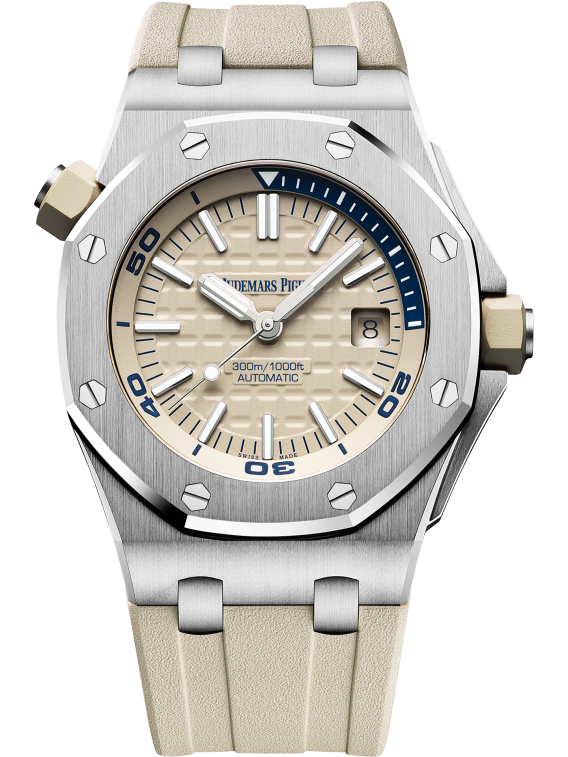 Royal Oak Offshore Diver 42MM Beige Rubber Strap Beige Dial With Méga Tapisserie Pattern Stainless Steel Case