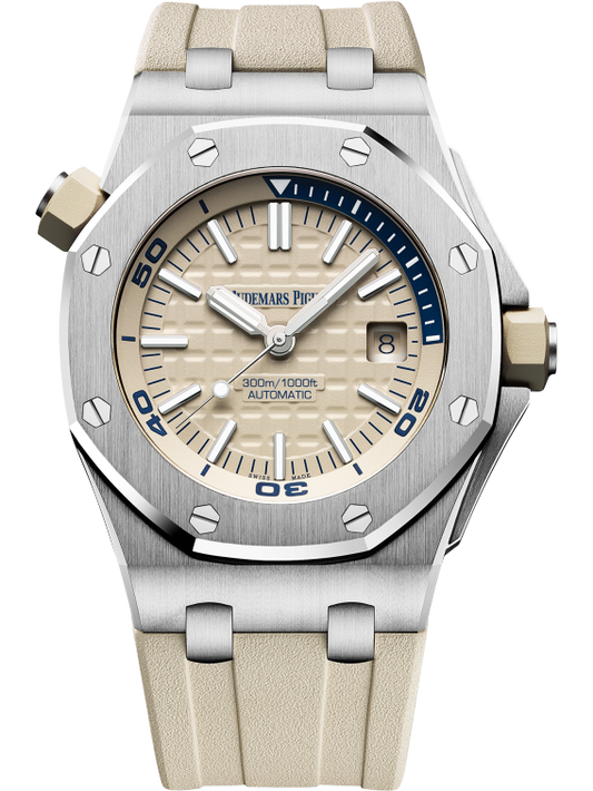 Royal Oak Offshore Diver 42MM Beige Rubber Strap Beige Dial With Méga Tapisserie Pattern Stainless Steel Case