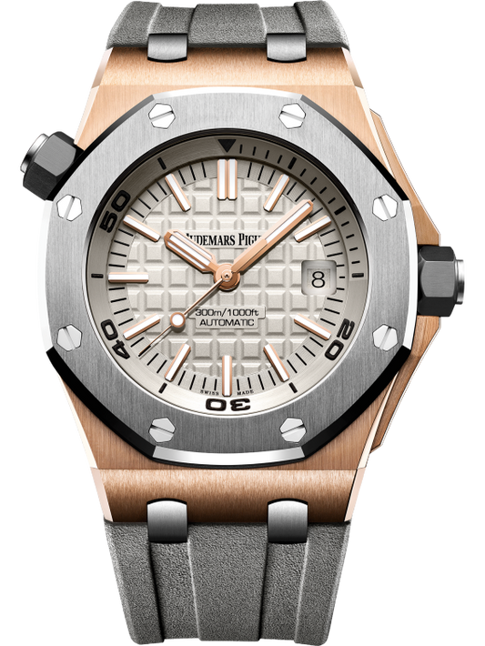 Royal Oak Offshore Diver 42MM Grey Rubber Strap Grey Dial With Méga Tapisserie Pattern 18-Carat Pink Gold Case Titanium Bezel