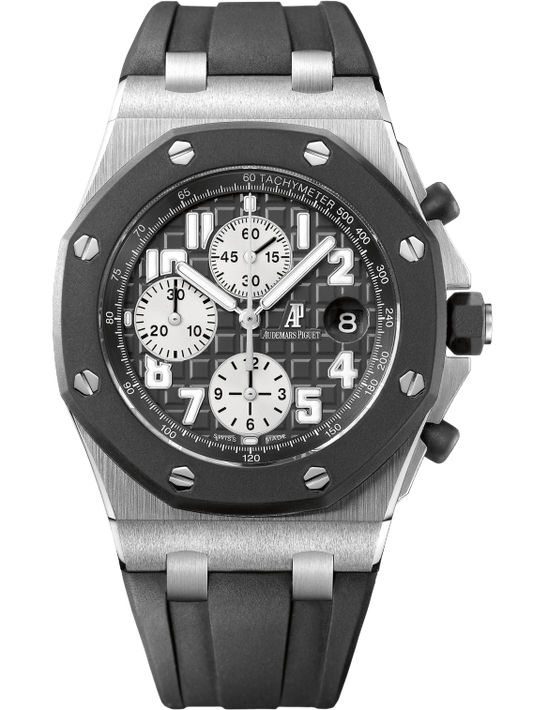 Royal Oak Offshore Chronograph 42MM Black Rubber Strap Black Dial With Méga Tapisserie Pattern Stainless Steel Case