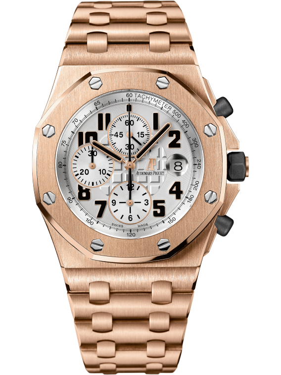 Royal Oak Offshore Chronograph 42MM 18-Carat Pink Gold Bracelet Silver-Toned Dial With Méga Tapisserie Pattern 18-Carat Pink Gold Case