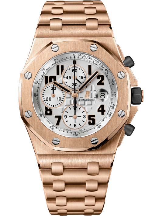 Royal Oak Offshore Chronograph 42MM 18-Carat Pink Gold Bracelet Silver-Toned Dial With Méga Tapisserie Pattern 18-Carat Pink Gold Case