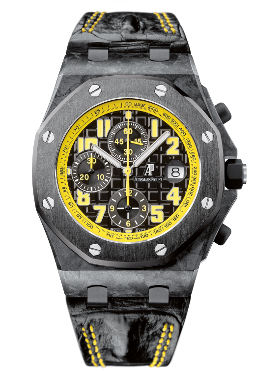 Royal Oak Offshore Chronograph 42MM Black Alligator Strap Black Dial With Méga Tapisserie Pattern Forged Carbon Case Black Ceramic Bezel