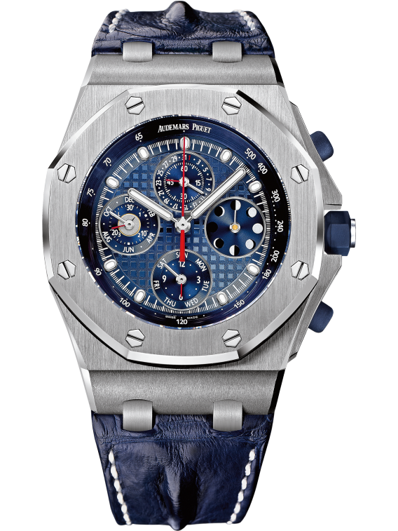 Royal Oak Offshore Perpetual Calendar Chronograph 42MM Blue Alligator Strap Blue Dial With Grande Tapisserie Pattern 950 Platinum Case