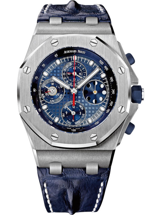 Royal Oak Offshore Perpetual Calendar Chronograph 42MM Blue Alligator Strap Blue Dial With Grande Tapisserie Pattern 950 Platinum Case