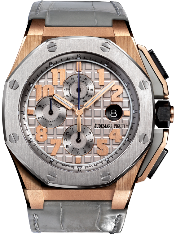 Royal Oak Offshore Chronograph Lebron James 44MM Grey Alligator Strap Grey Dial With Méga Tapisserie Pattern 18-Carat Pink Gold Case