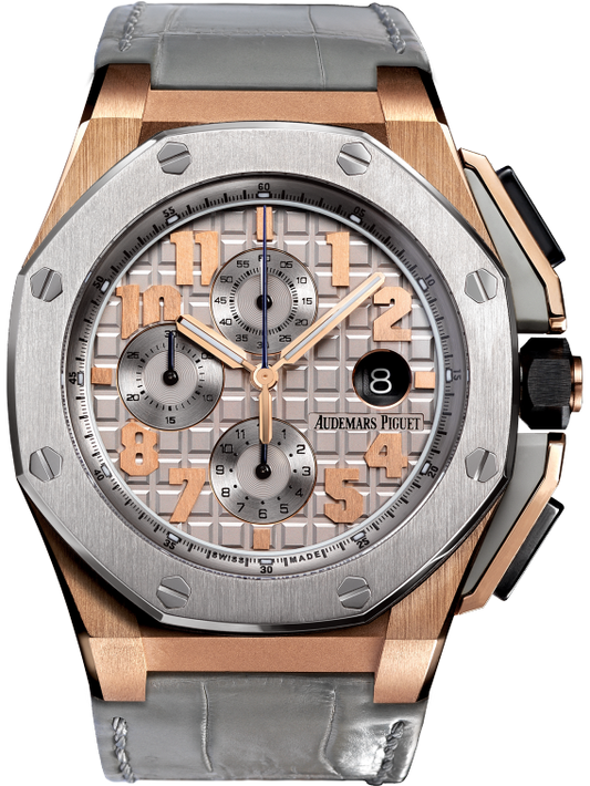 Royal Oak Offshore Chronograph Lebron James 44MM Grey Alligator Strap Grey Dial With Méga Tapisserie Pattern 18-Carat Pink Gold Case