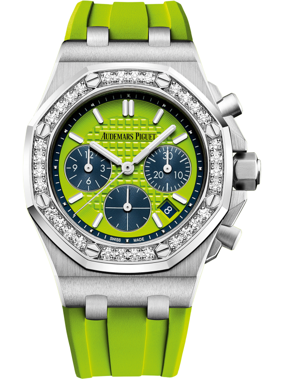 Royal Oak Offshore Selfwinding Chronograph 37MM Green Rubber Strap Green Dial With Lady Tapisserie Pattern Stainless Steel Case Diamond-Set Bezel