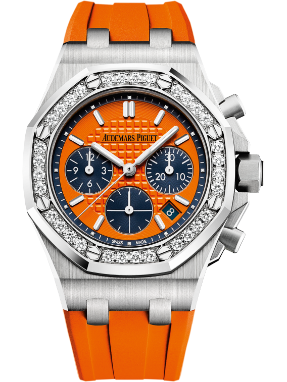 Royal Oak Offshore Selfwinding Chronograph 37MM Orange Rubber Strap Orange Dial With Lady Tapisserie Pattern Stainless Steel Case Diamond-Set Bezel