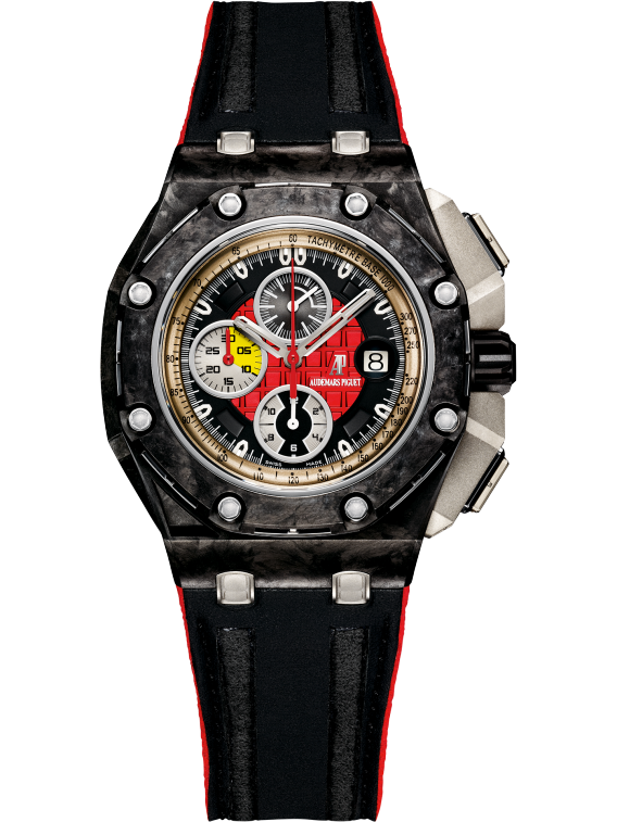 Royal Oak Offshore Grand Prix Chronograph 44MM Black Leather Strap Red and Black Dial Forged Carbon Case