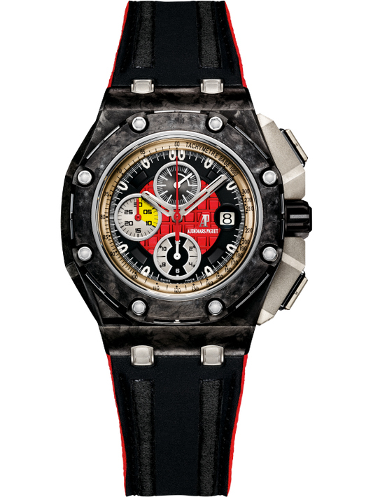 Royal Oak Offshore Grand Prix Chronograph 44MM Black Leather Strap Red and Black Dial Forged Carbon Case