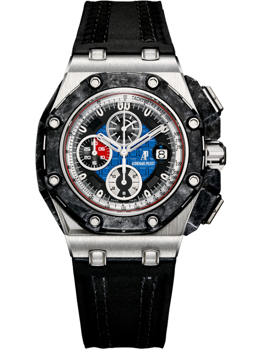 Royal Oak Offshore Grand Prix Chronograph 44MM Black Leather Strap Blue and Black Dial With Méga Tapisserie Pattern 950 Platinum Case