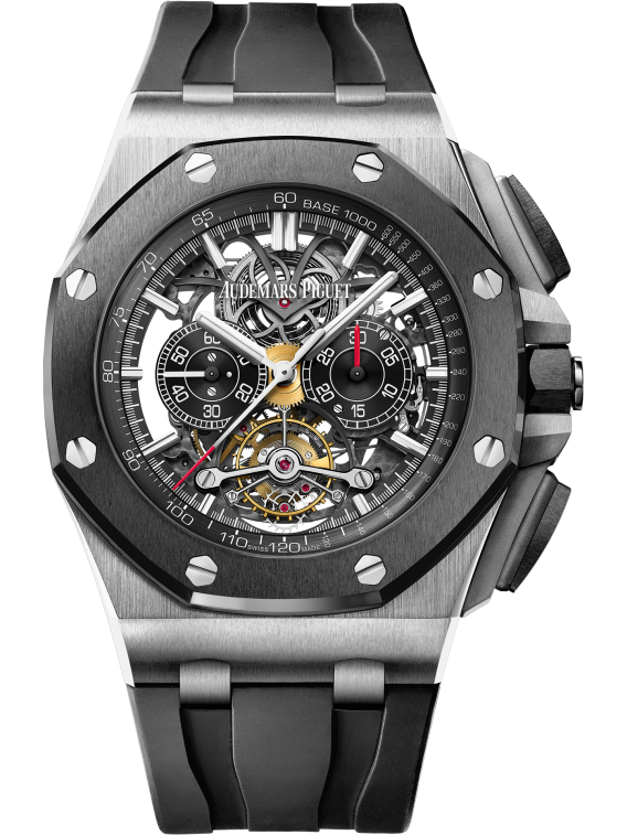 Royal Oak Offshore Tourbillon Chronograph Openworked 44MM Black Rubber Strap Openworked Black Dial Titanium Case Black Ceramic Bezel