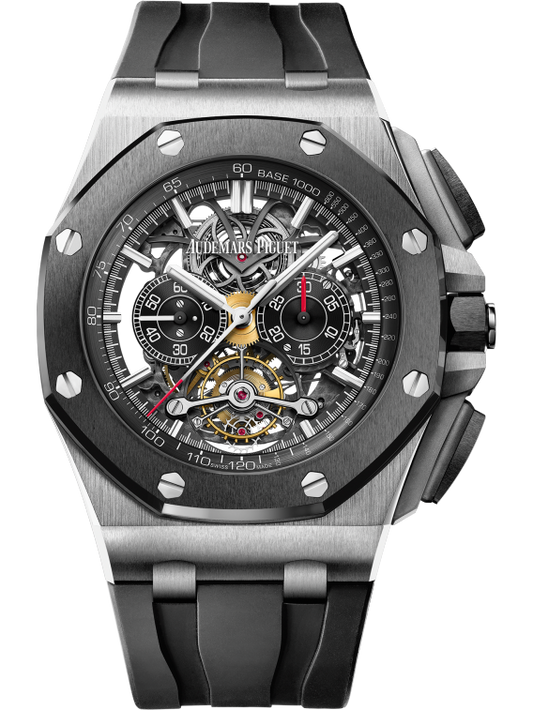 Royal Oak Offshore Tourbillon Chronograph Openworked 44MM Black Rubber Strap Openworked Black Dial Titanium Case Black Ceramic Bezel