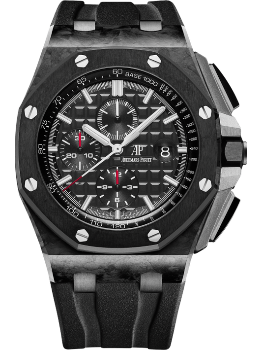 Royal Oak Offshore Chronograph 44MM Black Rubber Strap Black Dial With Méga Tapisserie Forged Carbon Case Pattern Black Ceramic Bezel