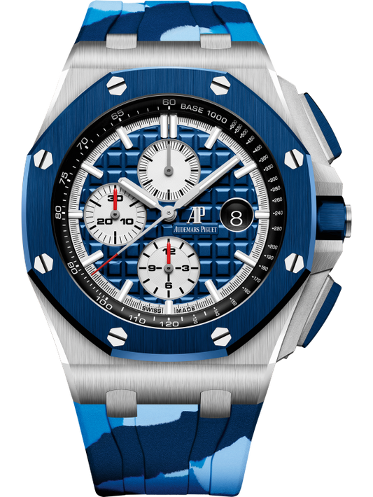 Royal Oak Offshore Selfwinding Chronograph 44MM Blue Camouflage Rubber Strap Blue Dial With Méga Tapisserie Pattern Stainless Steel Case