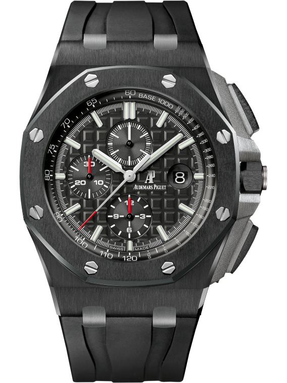 Royal Oak Offshore Chronograph 44MM Black Rubber Strap Black Dial With Méga Tapisserie Pattern Black Ceramic Case and Bezel