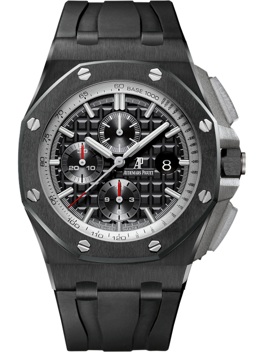 Royal Oak Offshore Chronograph 44MM Black Rubber Strap Anthracite Dial With Méga Tapisserie Pattern Black Ceramic Case and Bezel