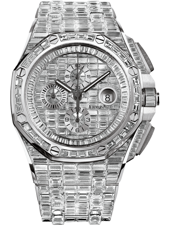 Royal Oak Offshore Selfwinding Chronograph 44MM 18-Carat White Gold Bracelet 18-Carat White Gold Dial 18-Carat White Gold Case Entirely Set With Baguette-Cut Diamonds