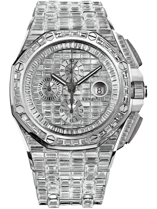 Royal Oak Offshore Selfwinding Chronograph 44MM 18-Carat White Gold Bracelet 18-Carat White Gold Dial 18-Carat White Gold Case Entirely Set With Baguette-Cut Diamonds