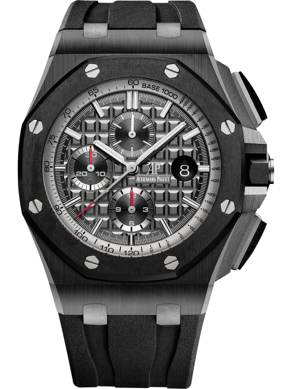 Royal Oak Offshore Chronograph 44MM Black Rubber Strap Anthracite Dial With Méga Tapisserie Pattern Black Ceramic Case and Bezel