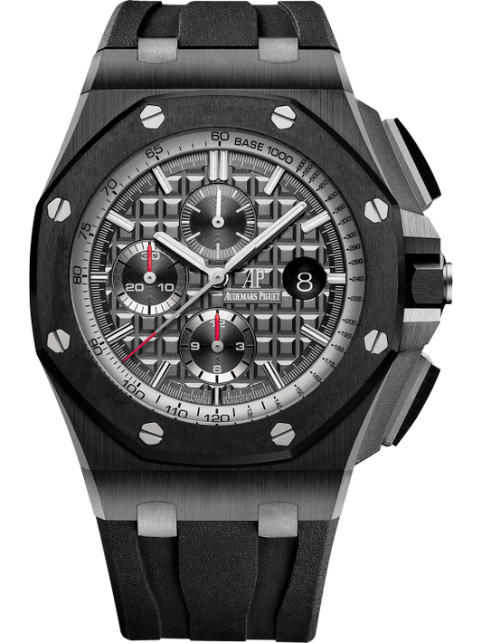 Royal Oak Offshore Chronograph 44MM Black Rubber Strap Anthracite Dial With Méga Tapisserie Pattern Black Ceramic Case and Bezel