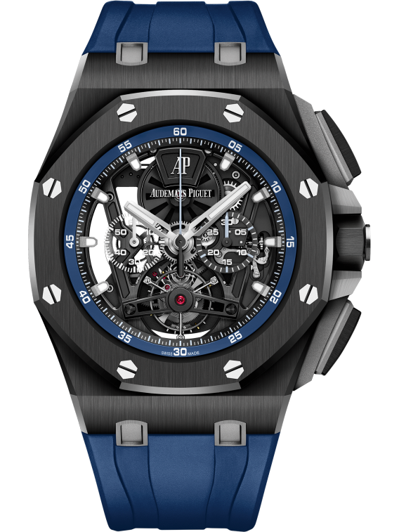 Royal Oak Offshore Tourbillon Chronograp 44MM Blue Rubber Strap Sapphire Dial Black Ceramic Case