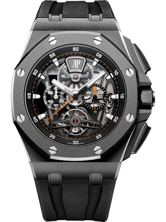 Royal Oak Offshore Tourbillon Chronograph 44MM Black Rubber Strap Sapphire Dial Sandblasted Titanium Case Titanium Bezel