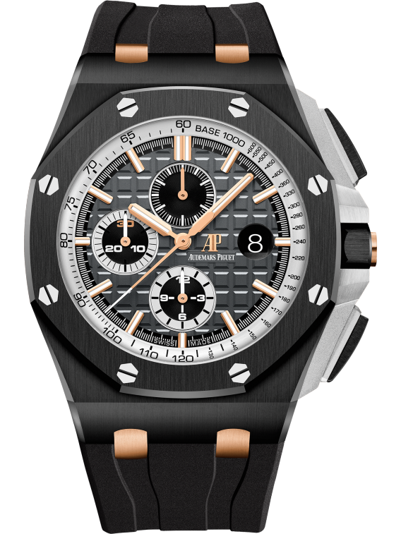 Royal Oak Offshore Selfwinding Chronograph 44MM Black Rubber Strap Slate Grey Dial With Méga Tapisserie Pattern Black Ceramic Case and Bezel