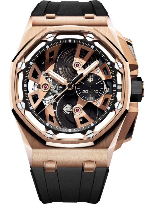 Royal Oak Offshore Tourbillon Chronograph 45MM Black Rubber Strap Black Dial 18-Carat Pink Gold Case Pink Gold Bezel