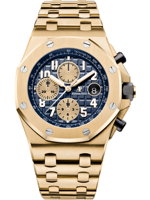 Royal Oak Offshore Chronograph 42MM 18-Carat Yellow Gold Bracelet Blue Dial With Méga Tapisserie Pattern 18-Carat Yellow Gold Case