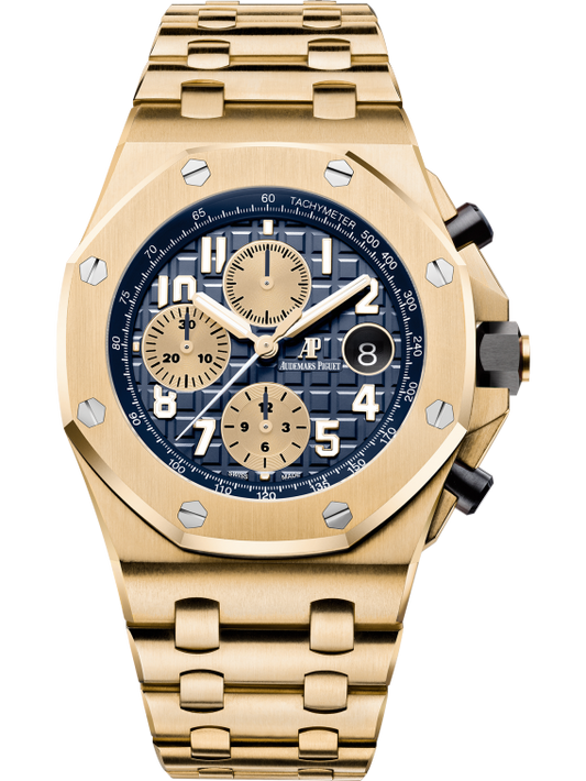 Royal Oak Offshore Chronograph 42MM 18-Carat Yellow Gold Bracelet Blue Dial With Méga Tapisserie Pattern 18-Carat Yellow Gold Case