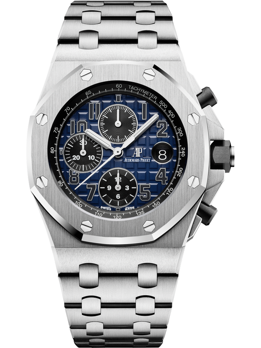 Royal Oak Offshore Chronograph 42MM 950 Platinum Bracelet Smoked Blue Dial With Méga Tapisserie Pattern 950 Platinum Case