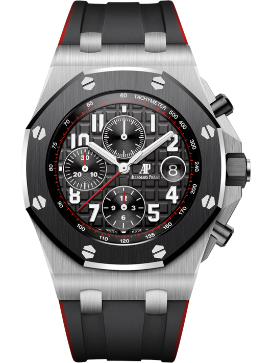 Royal Oak Offshore Chronograph 42MM Two-Tone Black and Red Rubber Strap Black Dial With Méga Tapisserie Pattern Stainless Steel Case Black Ceramic Bezel