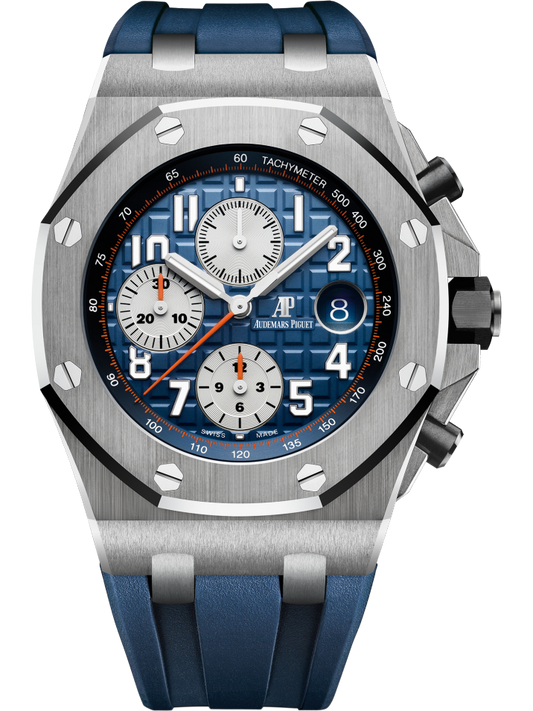 Royal Oak Offshore Chronograph 42MM Blue Rubber Strap Blue Dial With Méga Tapisserie Pattern Stainless Steel Case